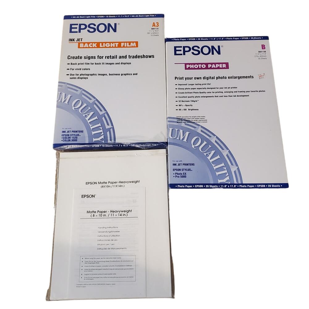 Epson Photo Paper 10"x17" Back Light Film 11.7"x16.5" Matte Paper 11"x14" Lot